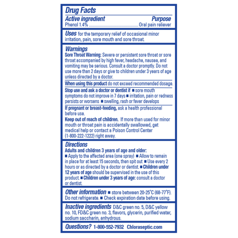 Chloraseptic Menthol Spray Drug Facts